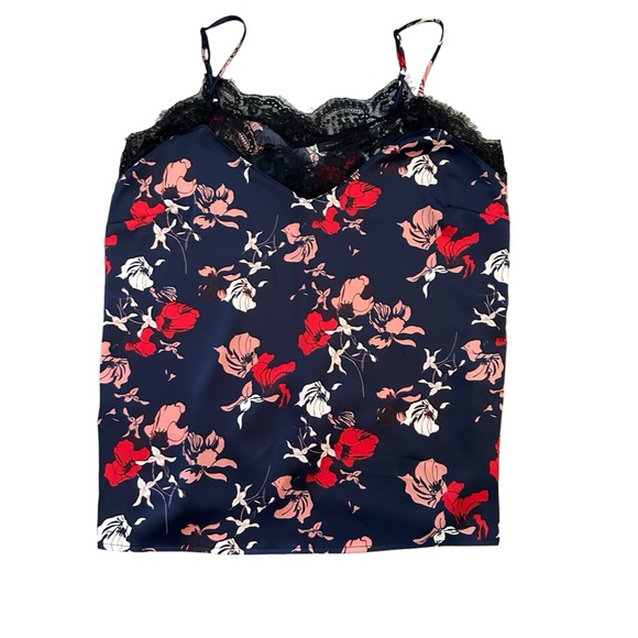 Nordstrom Halogen Blue and Pink Floral Lace Trim Camisole in Size Large - Picture 4 of 7